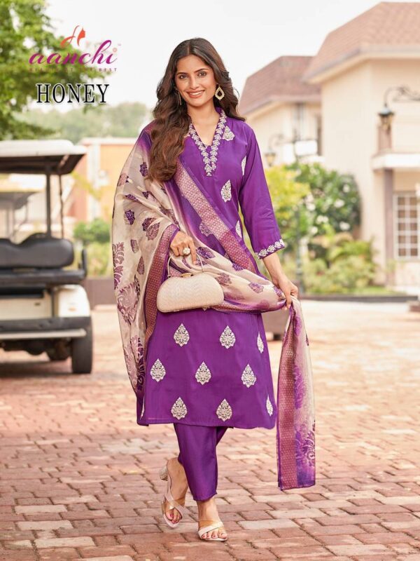 Aanchi Honey Roman Silk Kurti Bottom With Dupatta Catalog Wholesale Collection - Image 4