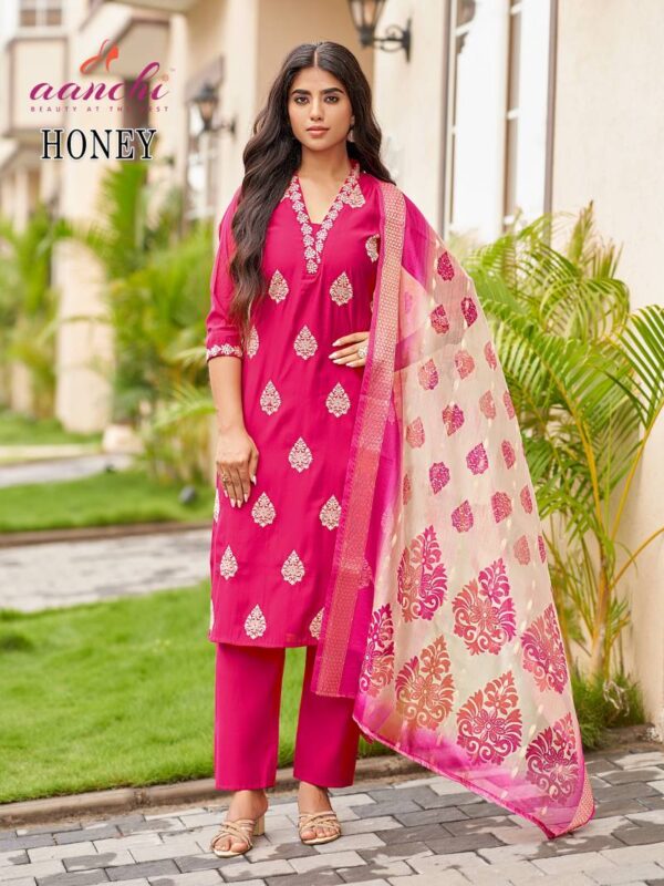 Aanchi Honey Roman Silk Kurti Bottom With Dupatta Catalog Wholesale Collection - Image 2
