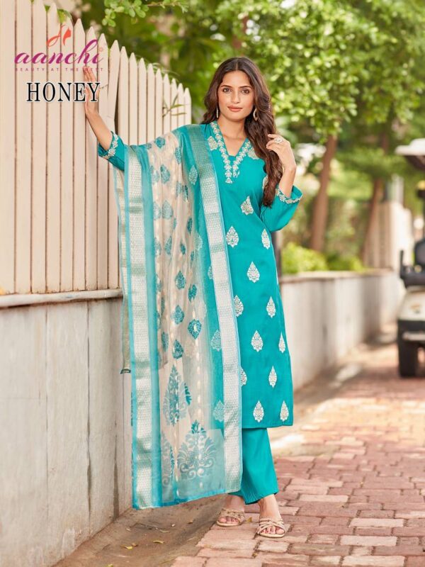 Aanchi Honey Roman Silk Kurti Bottom With Dupatta Catalog Wholesale Collection - Image 3
