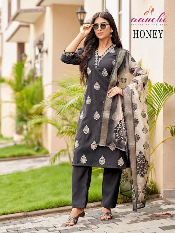 Aanchi Honey Roman Silk Kurti Bottom With Dupatta Catalog Wholesale Collection - Image 5