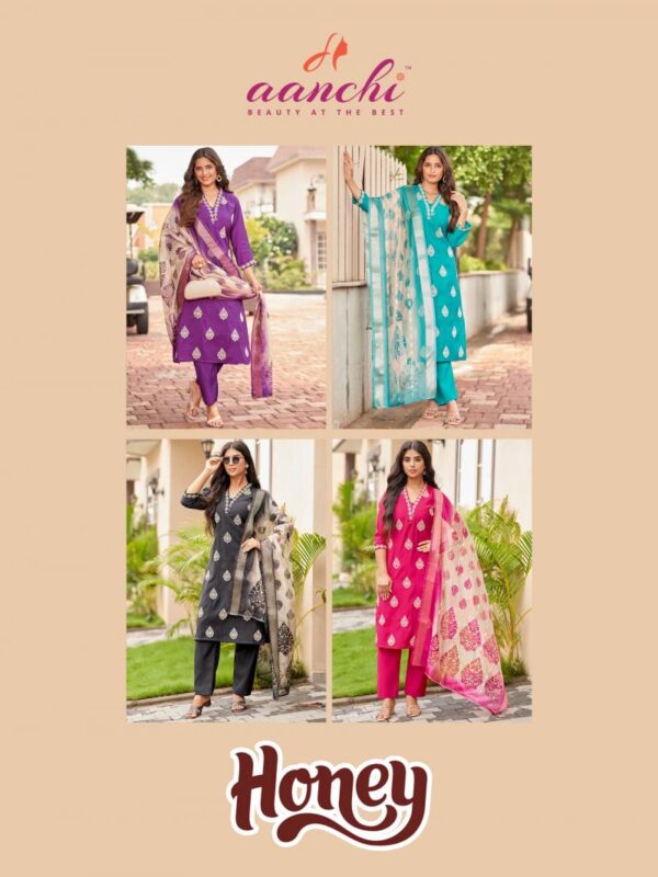 Aanchi Honey Roman Silk Kurti Bottom With Dupatta Catalog Wholesale Collection - Image 6
