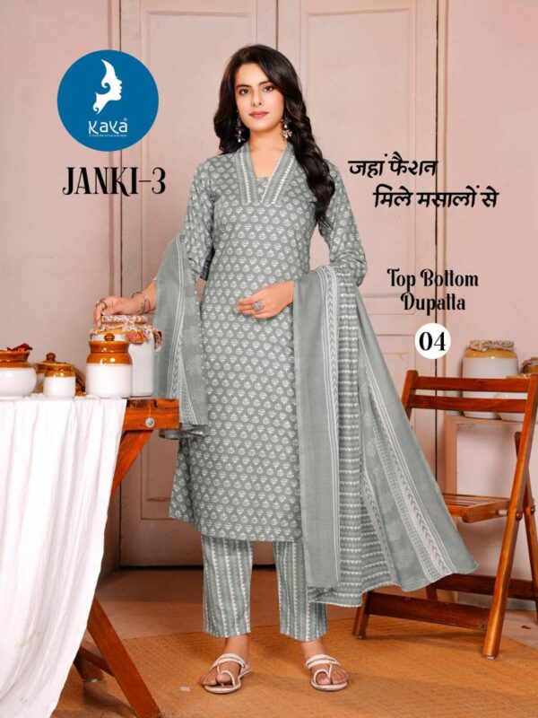 Kaya Janki 3 Cotton Printed Kurti Pant With Dupatta Catalog Wholesale Collection - Image 5