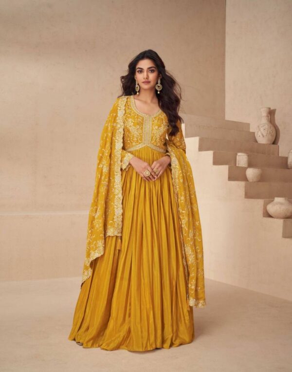 Aashirwad Kesariya Designer Gown With Dupatta Catalog Wholesale Collection - Image 2