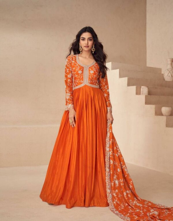Aashirwad Kesariya Designer Gown With Dupatta Catalog Wholesale Collection - Image 3
