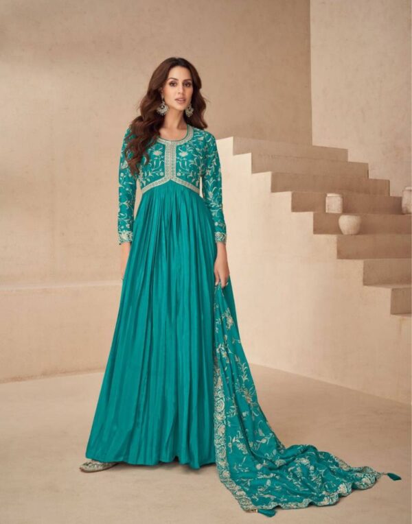 Aashirwad Kesariya Designer Gown With Dupatta Catalog Wholesale Collection - Image 5