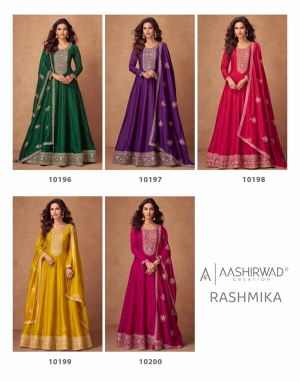 Aashirwad Rashmika Designer Silk Gown With Dupatta Catalog Wholesale Collection Exporter - Image 7