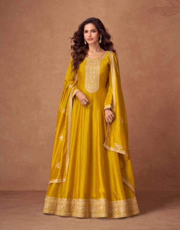 Aashirwad Rashmika Designer Silk Gown With Dupatta Catalog Wholesale Collection Exporter - Image 4
