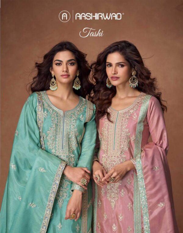 Aashirwad Tashi Organza Shimmer Silk Salwar Kameez Catalog Wholesale Collection Exporter