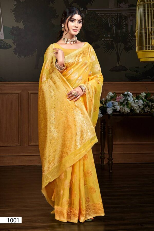 Saroj Baghban Linen Vol 1 Festive Wear Stylish Linen Sarees Catalog Wholesale Collection Exporter - Image 4