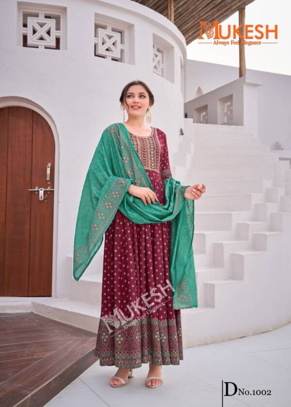 Mukesh Rang Leela Rayon Gown With Dupatta Catalog Wholesale Collection - Image 2