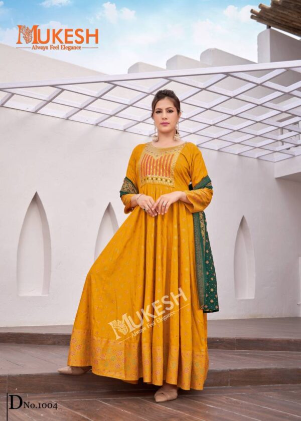Mukesh Rang Leela Rayon Gown With Dupatta Catalog Wholesale Collection - Image 4