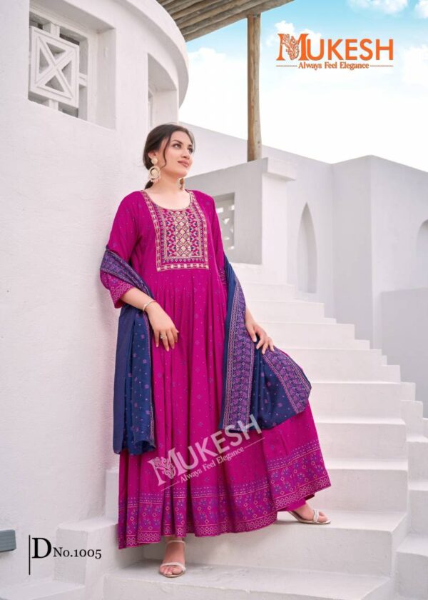 Mukesh Rang Leela Rayon Gown With Dupatta Catalog Wholesale Collection - Image 6