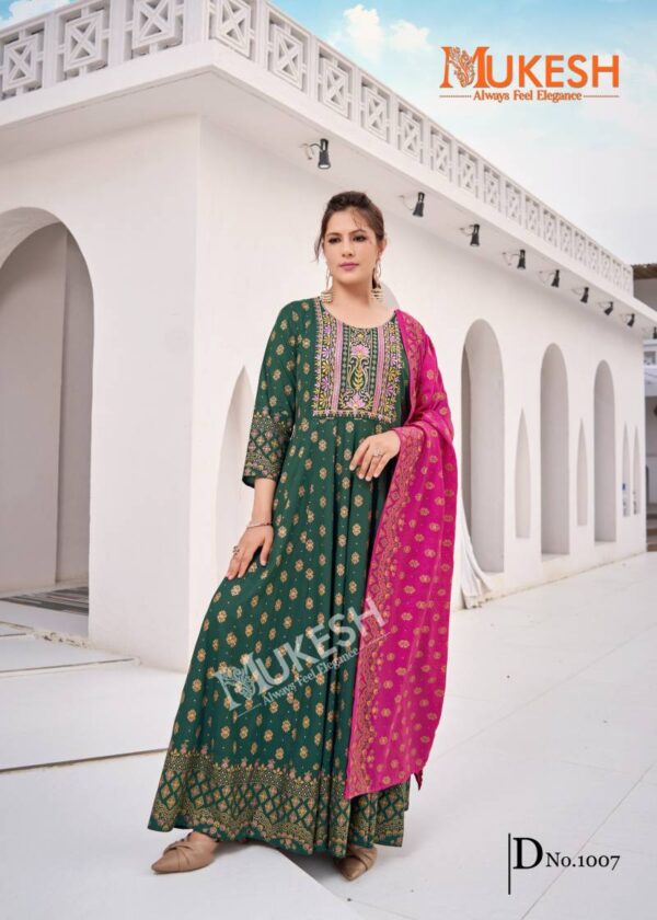 Mukesh Rang Leela Rayon Gown With Dupatta Catalog Wholesale Collection - Image 7