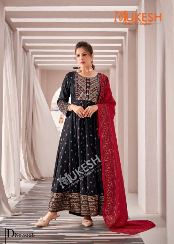 Mukesh Rang Leela Rayon Gown With Dupatta Catalog Wholesale Collection - Image 9