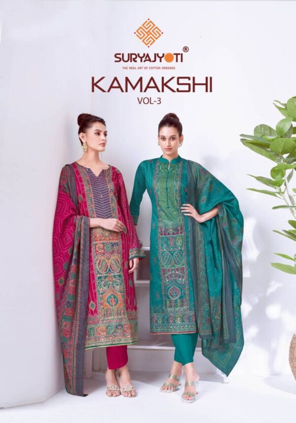 Suryajyoti Kamakshi Vol 3 Jam Satin Printed Dress Material Catalog Wholesale Collection Exporter