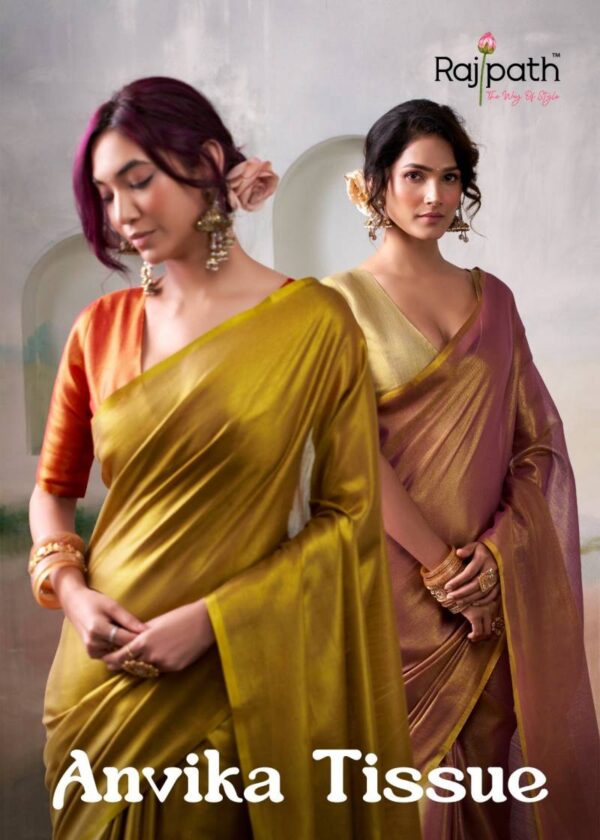 Rajpath Anvika Tissue Handloom Tissue Fancy Saree Catalog Wholesale Collection Exporter