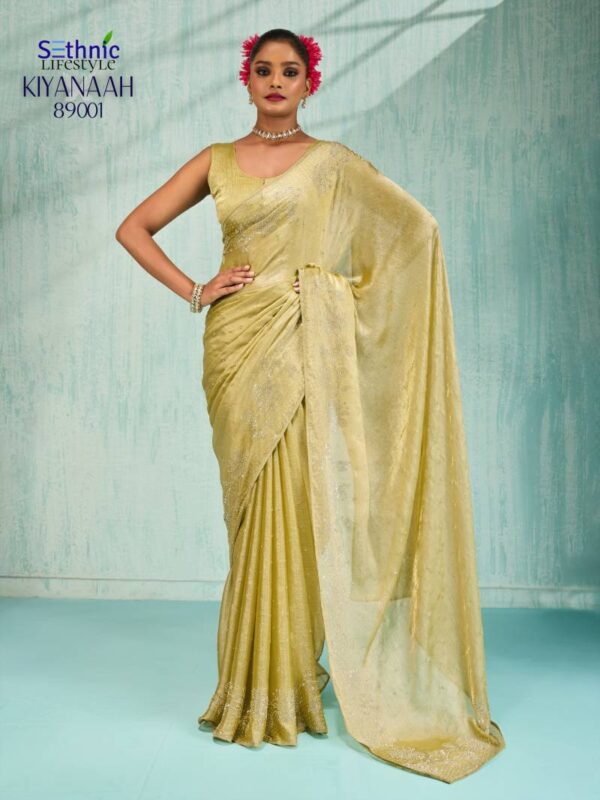 Sethnic Kiyanaah Dual Tone Velvet Chiffon Fancy Saree Catalog Wholesale Collection Exporter - Image 2