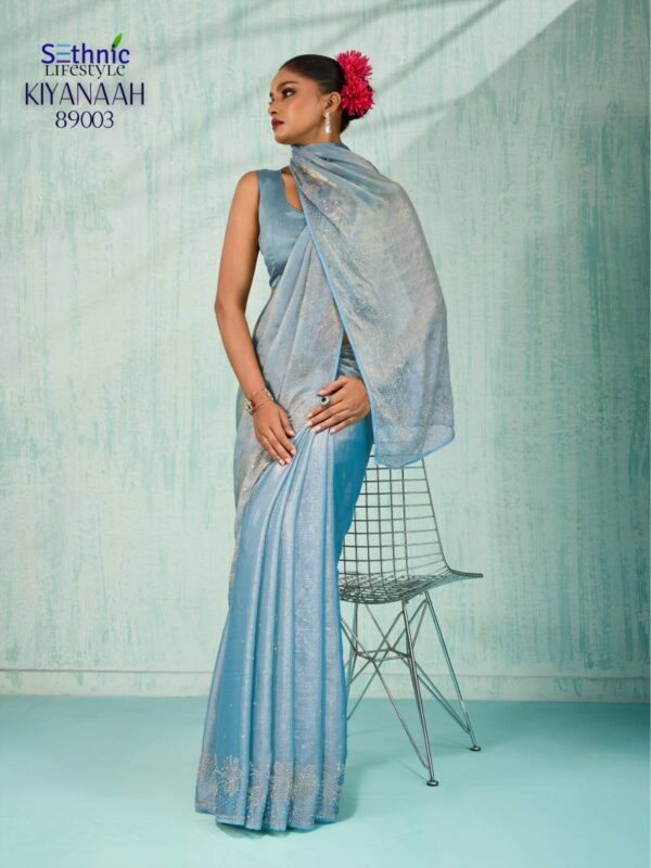 Sethnic Kiyanaah Dual Tone Velvet Chiffon Fancy Saree Catalog Wholesale Collection Exporter - Image 3