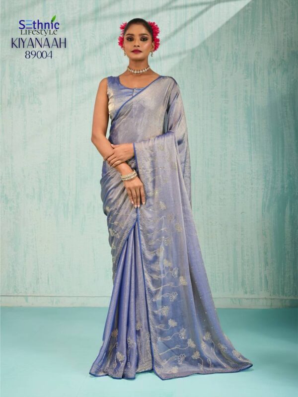 Sethnic Kiyanaah Dual Tone Velvet Chiffon Fancy Saree Catalog Wholesale Collection Exporter - Image 5