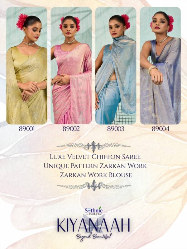 Sethnic Kiyanaah Dual Tone Velvet Chiffon Fancy Saree Catalog Wholesale Collection Exporter - Image 6