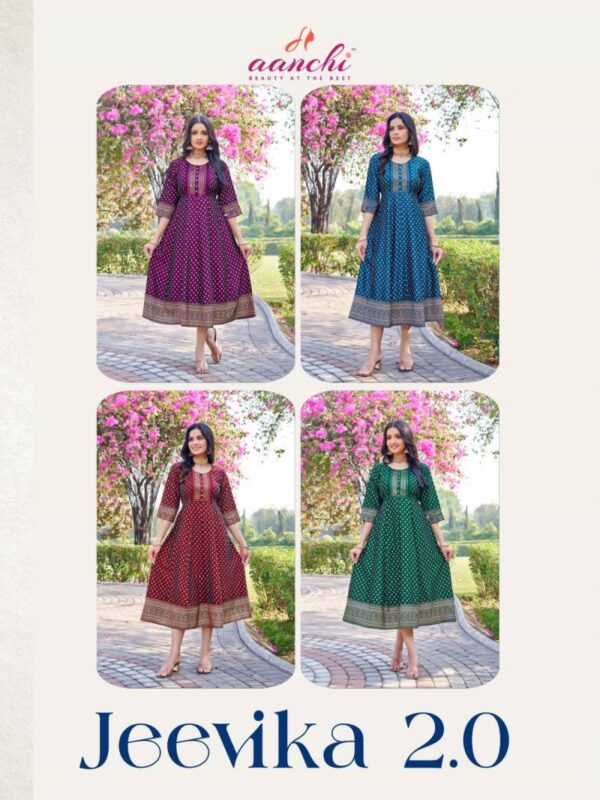 Aanchi Jeevika 2 Rangeela Silk Readymade Flair Kurti Catalog Wholesale Collection Exporter - Image 6