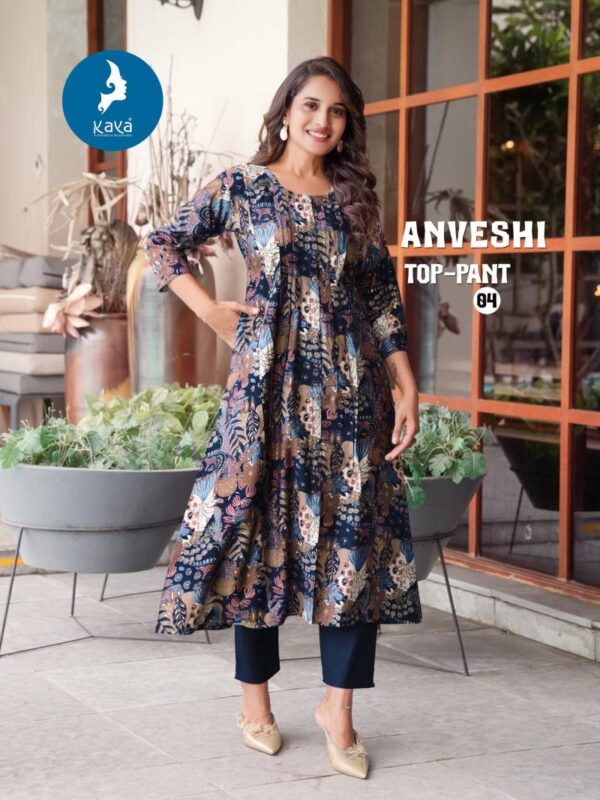 Kaya Anveshi Vertican Print With Foil Kurti With Bottom Catalog Wholesale Collection Exporter - Image 3