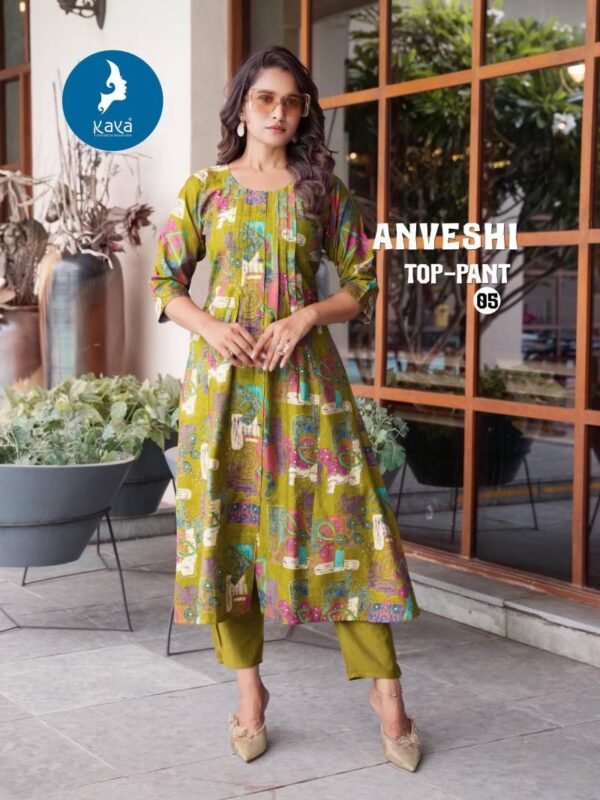 Kaya Anveshi Vertican Print With Foil Kurti With Bottom Catalog Wholesale Collection Exporter - Image 4