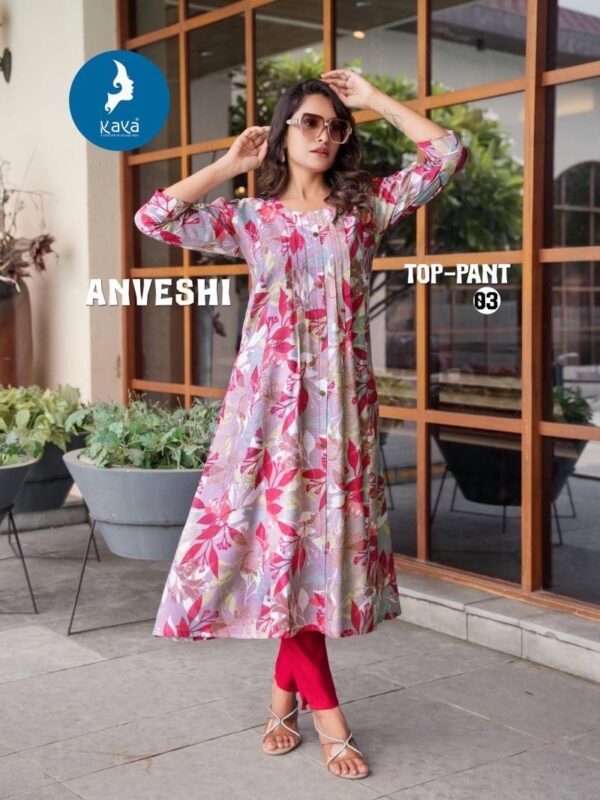 Kaya Anveshi Vertican Print With Foil Kurti With Bottom Catalog Wholesale Collection Exporter - Image 6