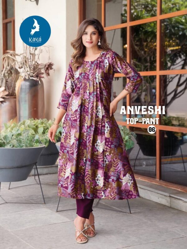 Kaya Anveshi Vertican Print With Foil Kurti With Bottom Catalog Wholesale Collection Exporter - Image 2