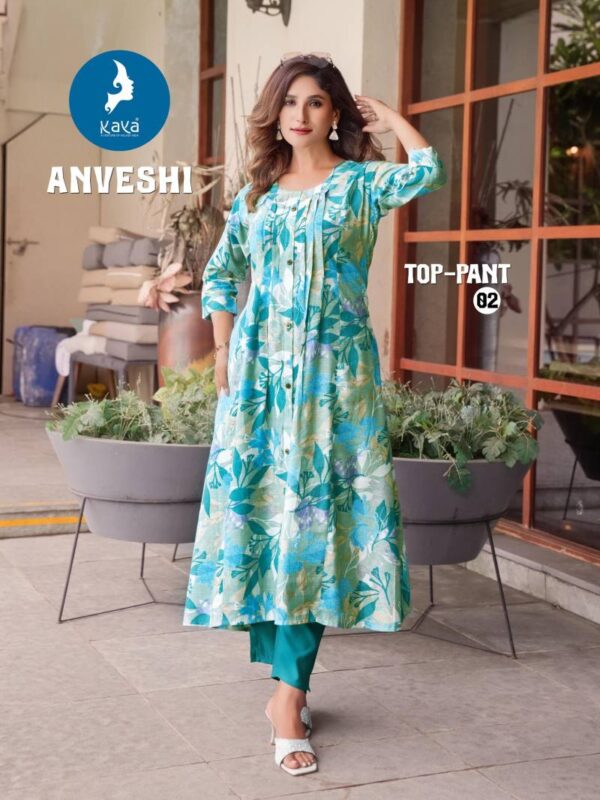 Kaya Anveshi Vertican Print With Foil Kurti With Bottom Catalog Wholesale Collection Exporter - Image 7