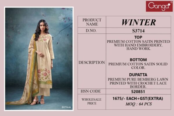 Ganga Winter Cotton Satin Printed Salwar Kameez Catalog Wholesale Collection Exporter - Image 4