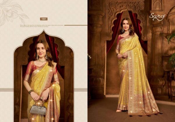 Saroj Kaavisha Tissue Saroski Vol 1 Designer Sarees Wholesale Catalog Collection Exporter - Image 3