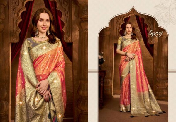 Saroj Kaavisha Tissue Saroski Vol 1 Designer Sarees Wholesale Catalog Collection Exporter - Image 5