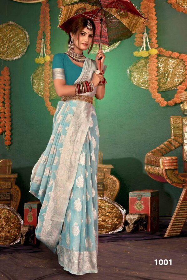 Saroj Baghban Linen vol 2 linen Cotton Rich Pallu Saree Catalog Wholesale Collection Exporter - Image 3
