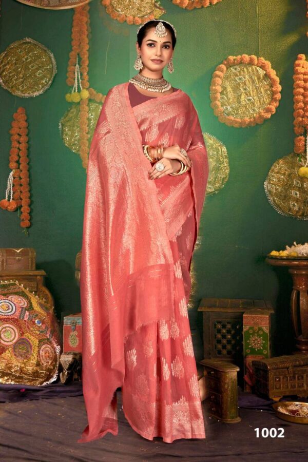 Saroj Baghban Linen vol 2 linen Cotton Rich Pallu Saree Catalog Wholesale Collection Exporter - Image 4