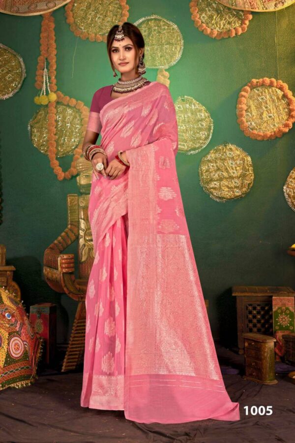 Saroj Baghban Linen vol 2 linen Cotton Rich Pallu Saree Catalog Wholesale Collection Exporter - Image 6