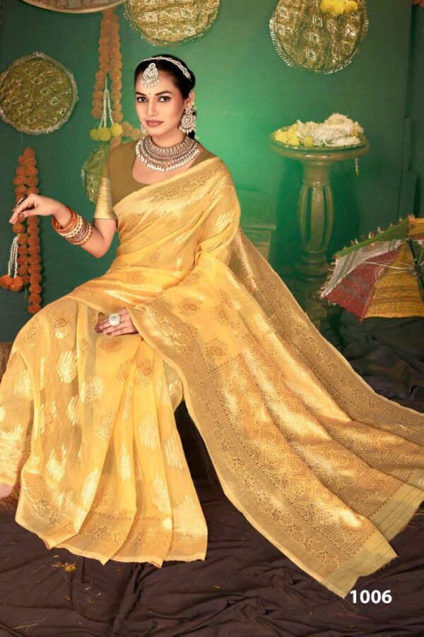 Saroj Baghban Linen vol 2 linen Cotton Rich Pallu Saree Catalog Wholesale Collection Exporter - Image 7