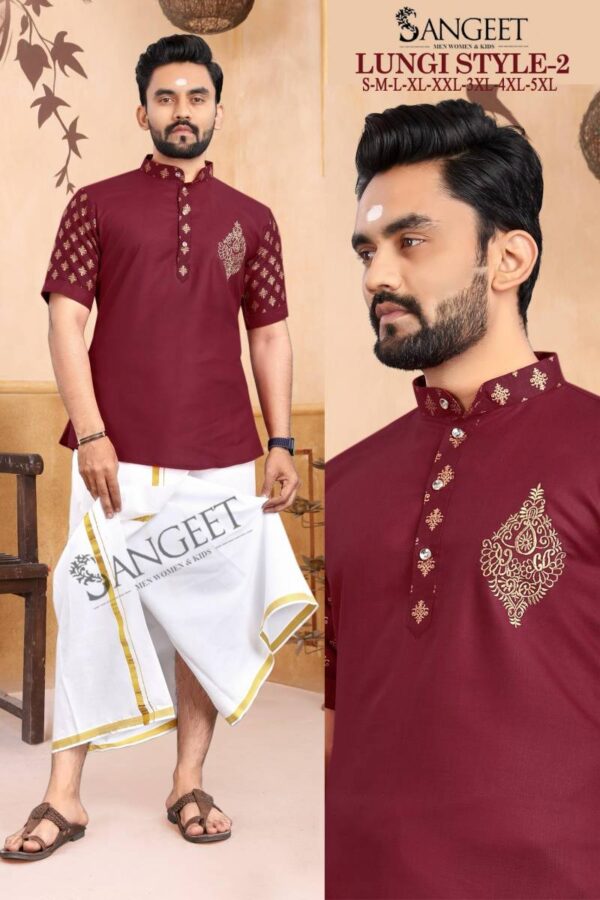 Lungi Style Vol 2 Colours Slub Cotton Gold Printed Men Shirts Catalog Wholesale Collection Exporter - Image 2
