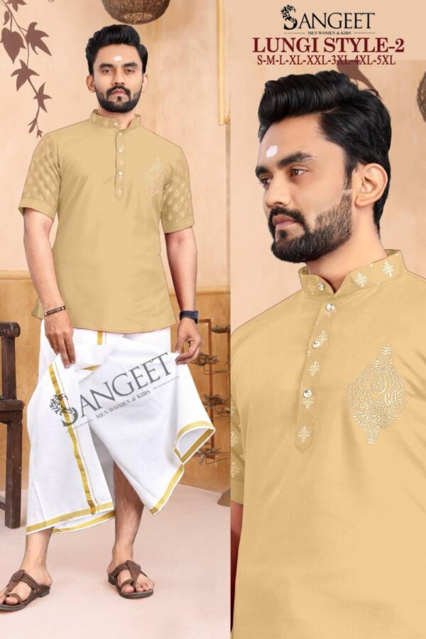 Lungi Style Vol 2 Colours Slub Cotton Gold Printed Men Shirts Catalog Wholesale Collection Exporter - Image 3