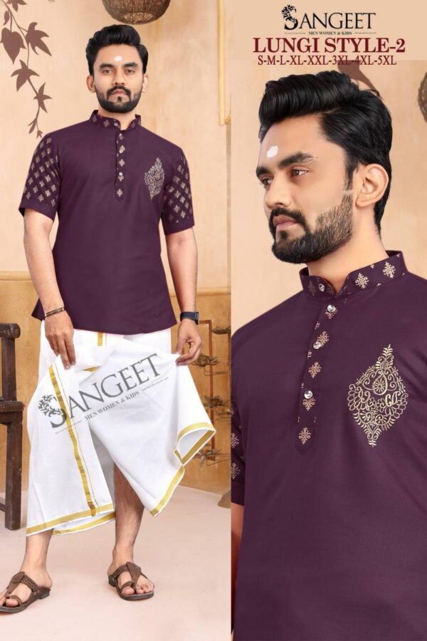 Lungi Style Vol 2 Colours Slub Cotton Gold Printed Men Shirts Catalog Wholesale Collection Exporter - Image 4