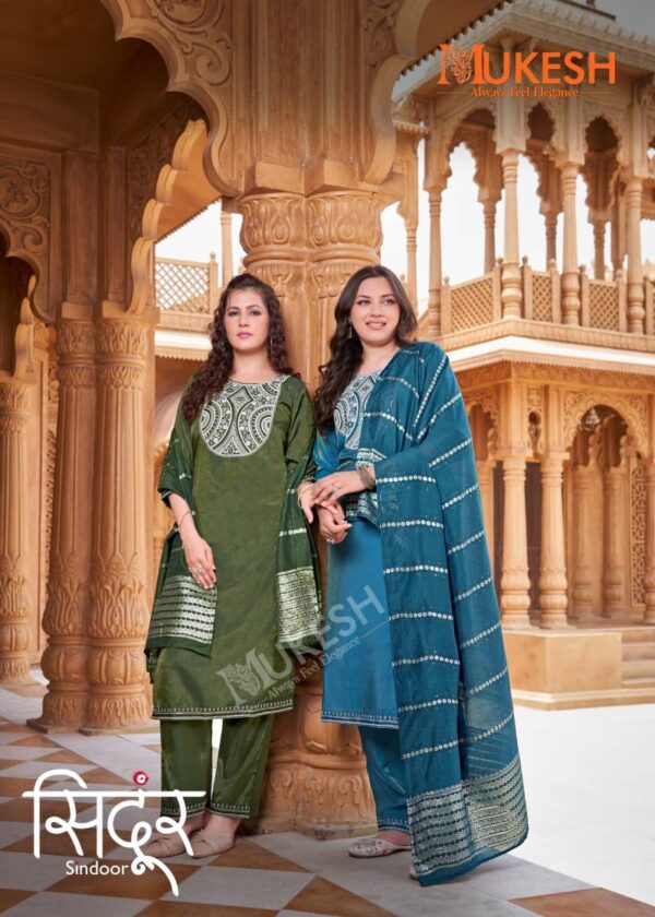 Mukesh Sindoor Embroidered Top Bottom With Dupatta Catalog Wholesale Collection Exporter