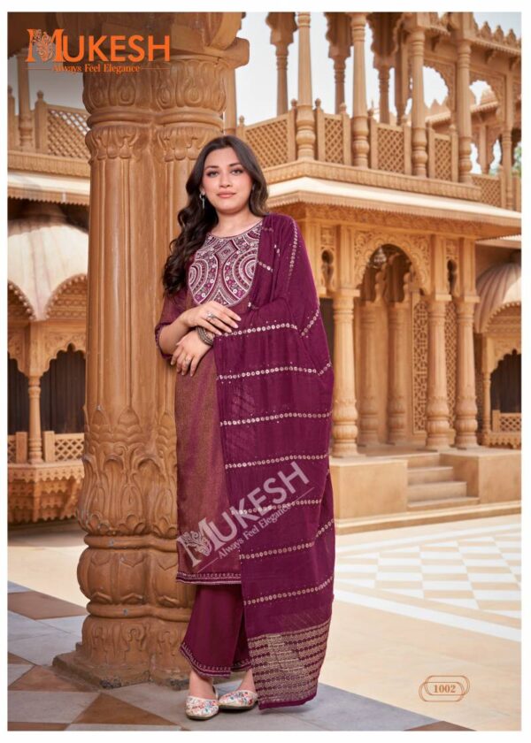 Mukesh Sindoor Embroidered Top Bottom With Dupatta Catalog Wholesale Collection Exporter - Image 2