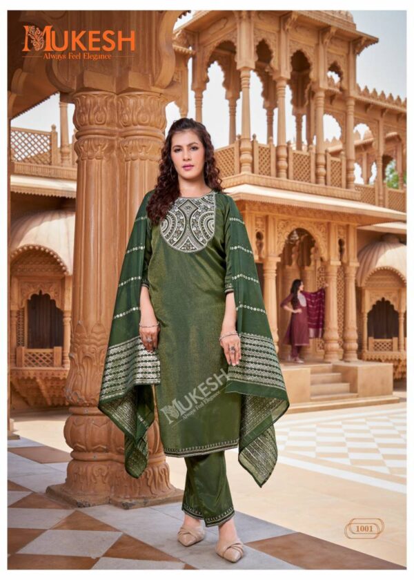 Mukesh Sindoor Embroidered Top Bottom With Dupatta Catalog Wholesale Collection Exporter - Image 3