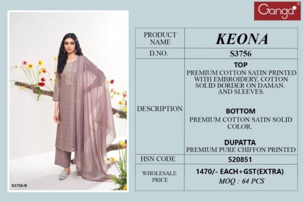 Ganga Keona Cotton Satin Printed Salwar Kameez Catalog Wholesale Collection Exporter - Image 5