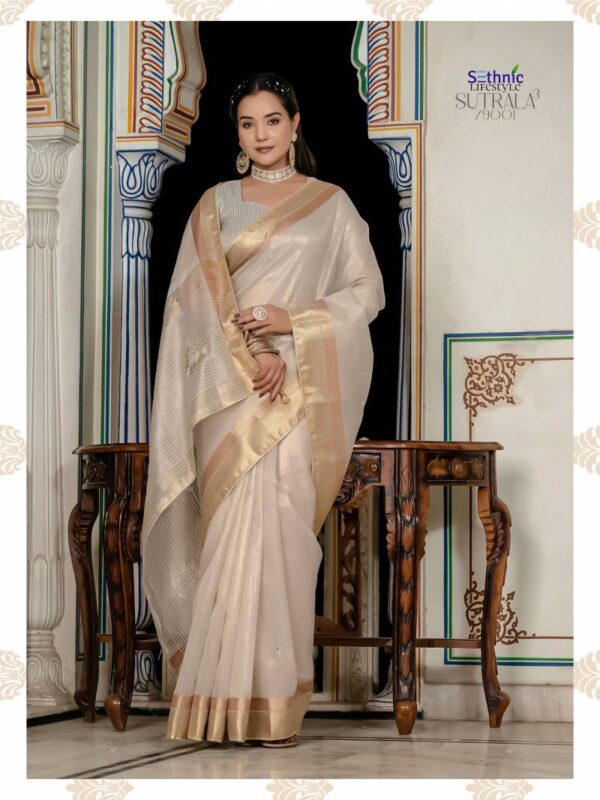 Sethnic Sutrala 3 Tissue Linen With Dual Colour Zari Patta Saree Catalog Wholesale Catalog Wholesale Collection Exporter - Image 5