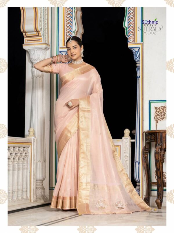 Sethnic Sutrala 3 Tissue Linen With Dual Colour Zari Patta Saree Catalog Wholesale Catalog Wholesale Collection Exporter - Image 6