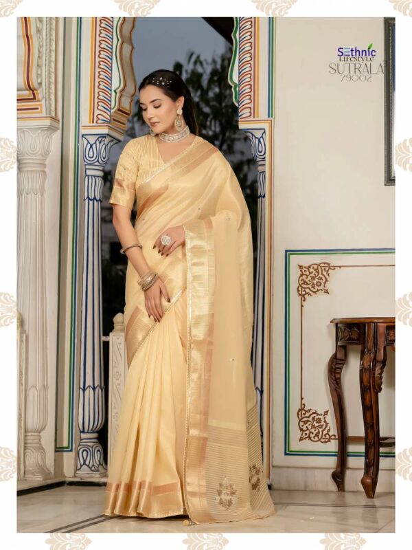 Sethnic Sutrala 3 Tissue Linen With Dual Colour Zari Patta Saree Catalog Wholesale Catalog Wholesale Collection Exporter - Image 7