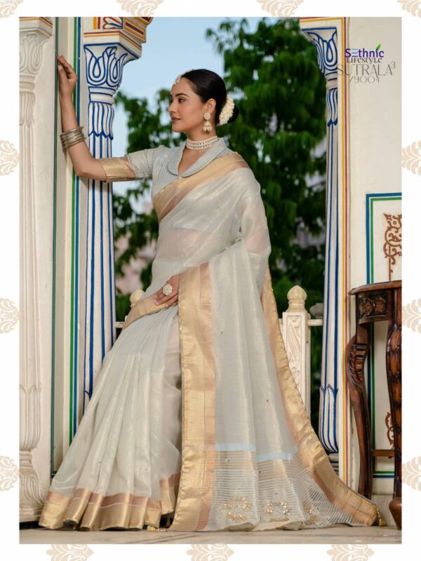 Sethnic Sutrala 3 Tissue Linen With Dual Colour Zari Patta Saree Catalog Wholesale Catalog Wholesale Collection Exporter - Image 2