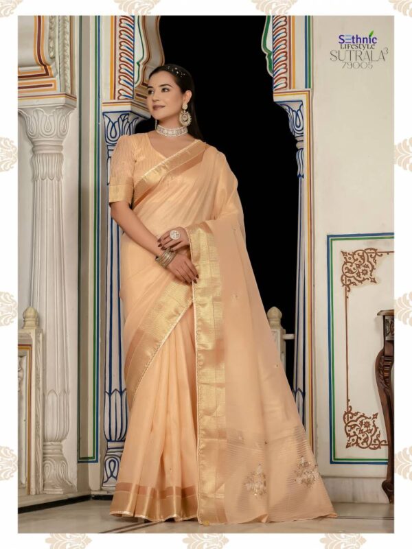 Sethnic Sutrala 3 Tissue Linen With Dual Colour Zari Patta Saree Catalog Wholesale Catalog Wholesale Collection Exporter - Image 3
