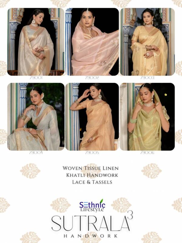 Sethnic Sutrala 3 Tissue Linen With Dual Colour Zari Patta Saree Catalog Wholesale Catalog Wholesale Collection Exporter - Image 8